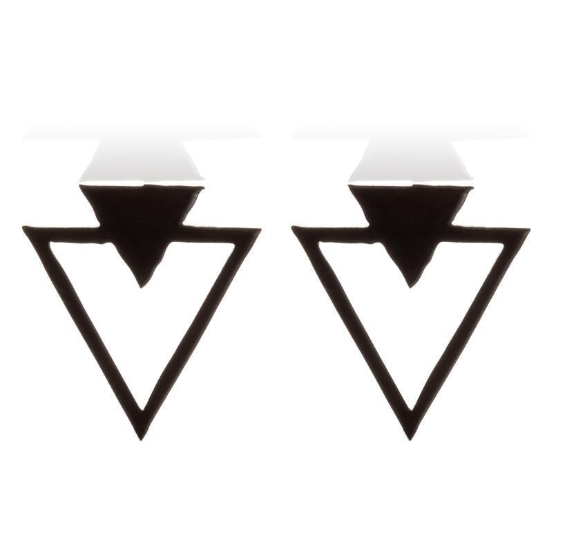 Women's Korean Style Fashion Geometry Pattern Hollow Triangle Black Geometric Double Stud Earrings