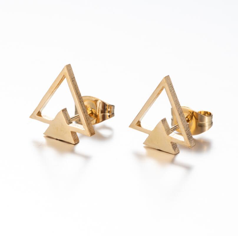 Women's Korean Style Fashion Geometry Pattern Hollow Triangle Black Geometric Double Stud Earrings