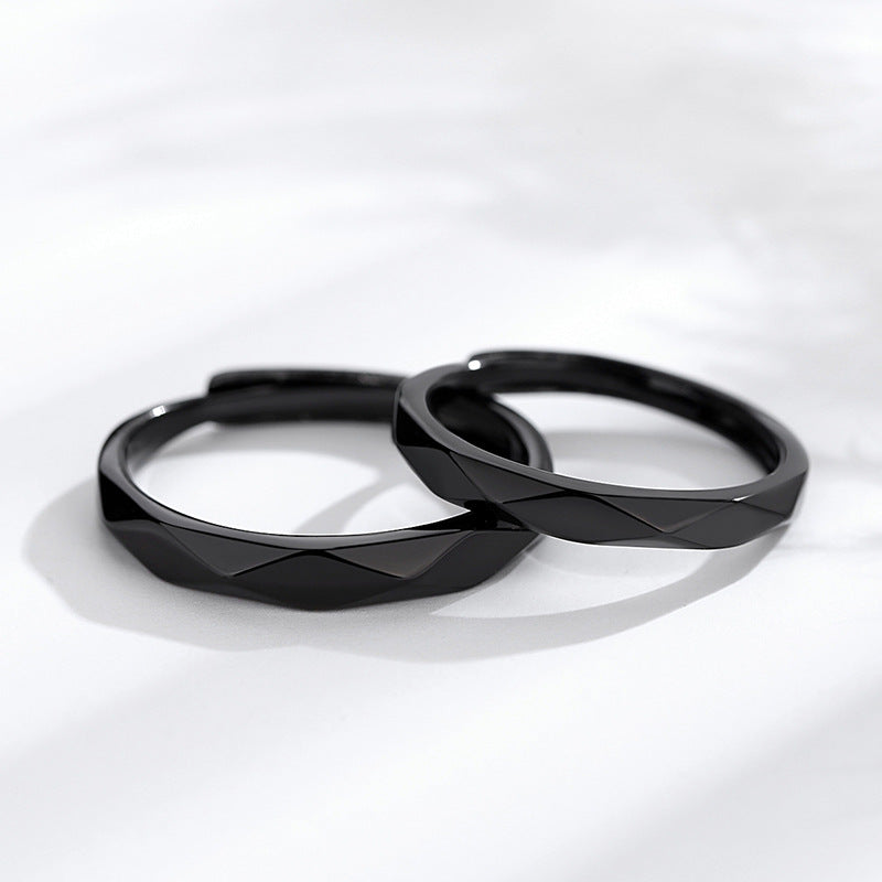 Couple Black White Diamond Sterling Sier Pair Light Rings