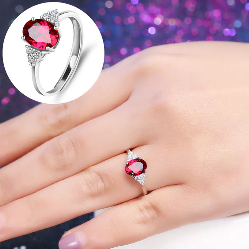 Women's Oval Ruby Sapphire Colored Gems Open Rings