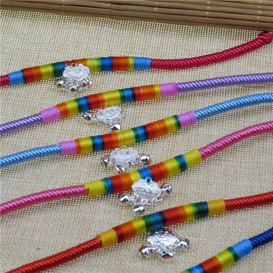 Sier Longevity Lock Colorful Rope Copper Bell Pineapple Bracelets