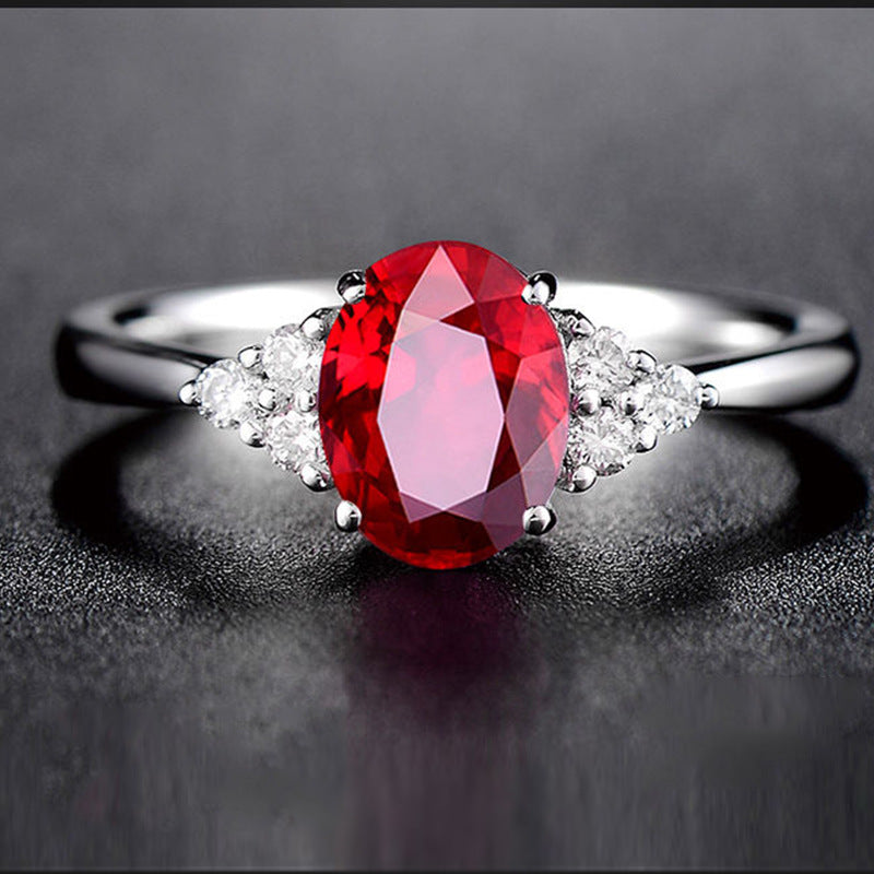 Women's Oval Ruby Sapphire Colored Gems Open Rings