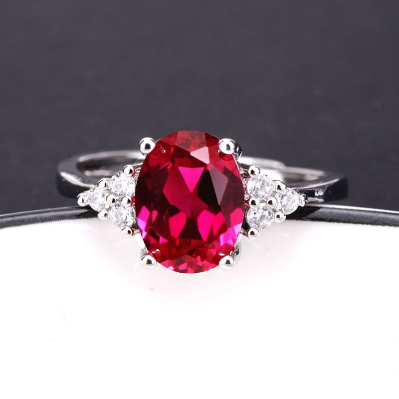 Women's Oval Ruby Sapphire Colored Gems Open Rings