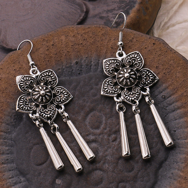 Accessories Flower Miao Bohemian Alloy Ethnic Minority Earrings