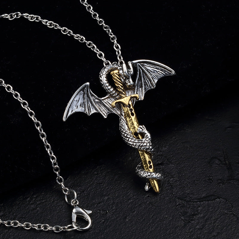 Charming Stall Pterosaur Gold Sier Sword Necklaces