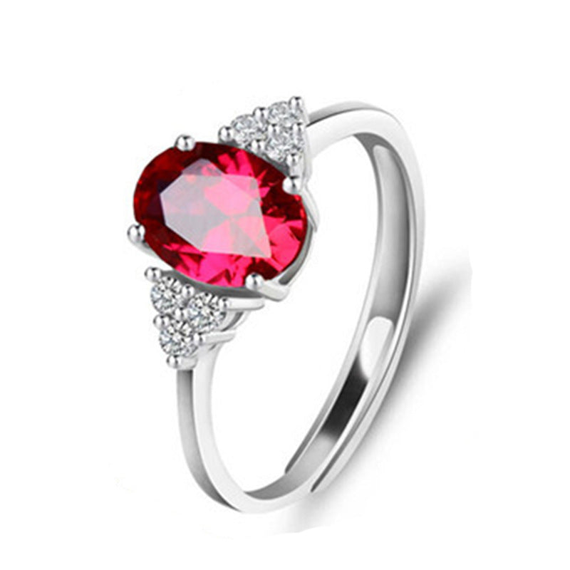 Women's Oval Ruby Sapphire Colored Gems Open Rings