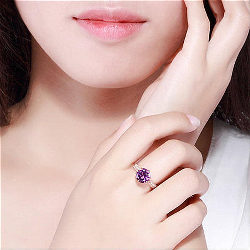 Rose Gold Plated Colorful Purple Diamond Rings