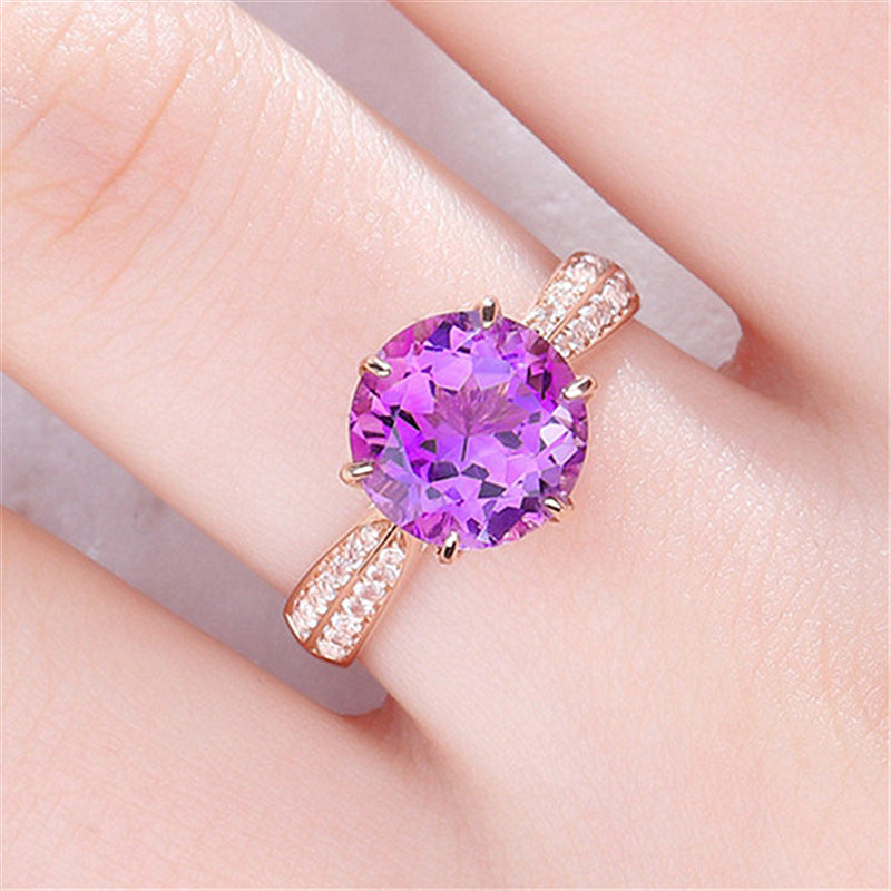 Rose Gold Plated Colorful Purple Diamond Rings