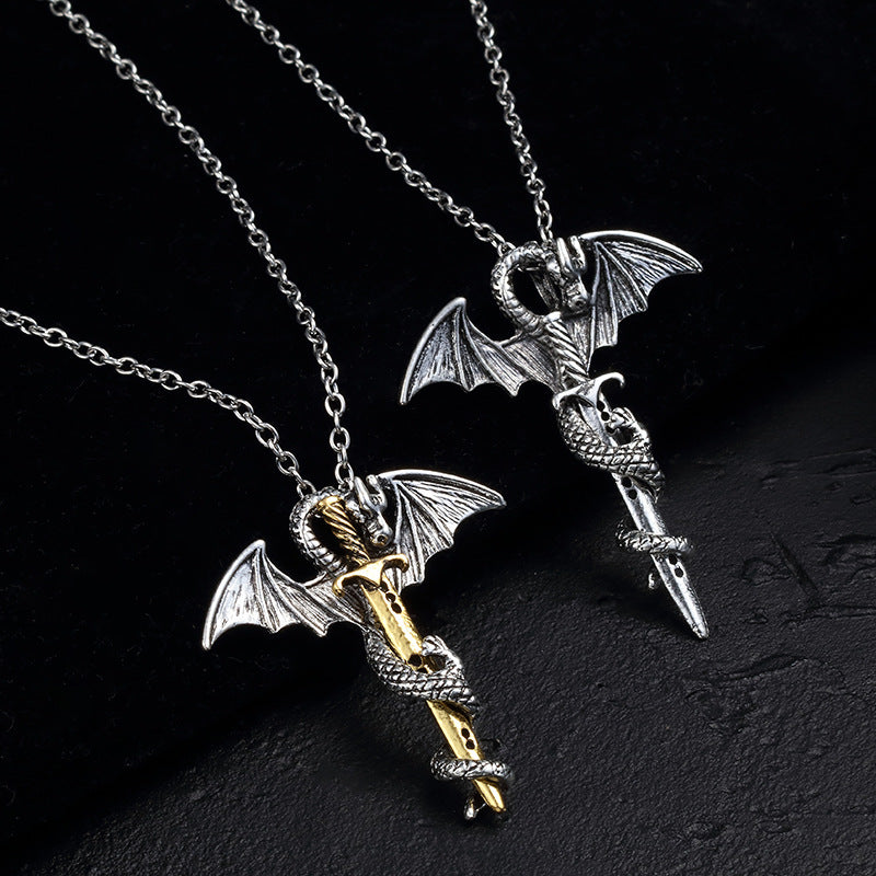 Charming Stall Pterosaur Gold Sier Sword Necklaces