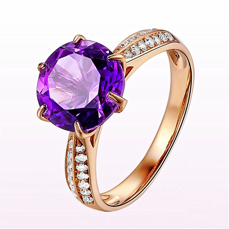 Rose Gold Plated Colorful Purple Diamond Rings
