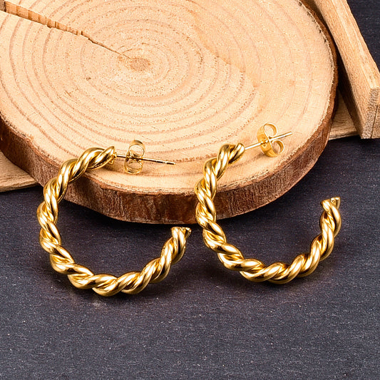 Gold-plated Twist Wave Metal Hollow Hoop Retro Rings