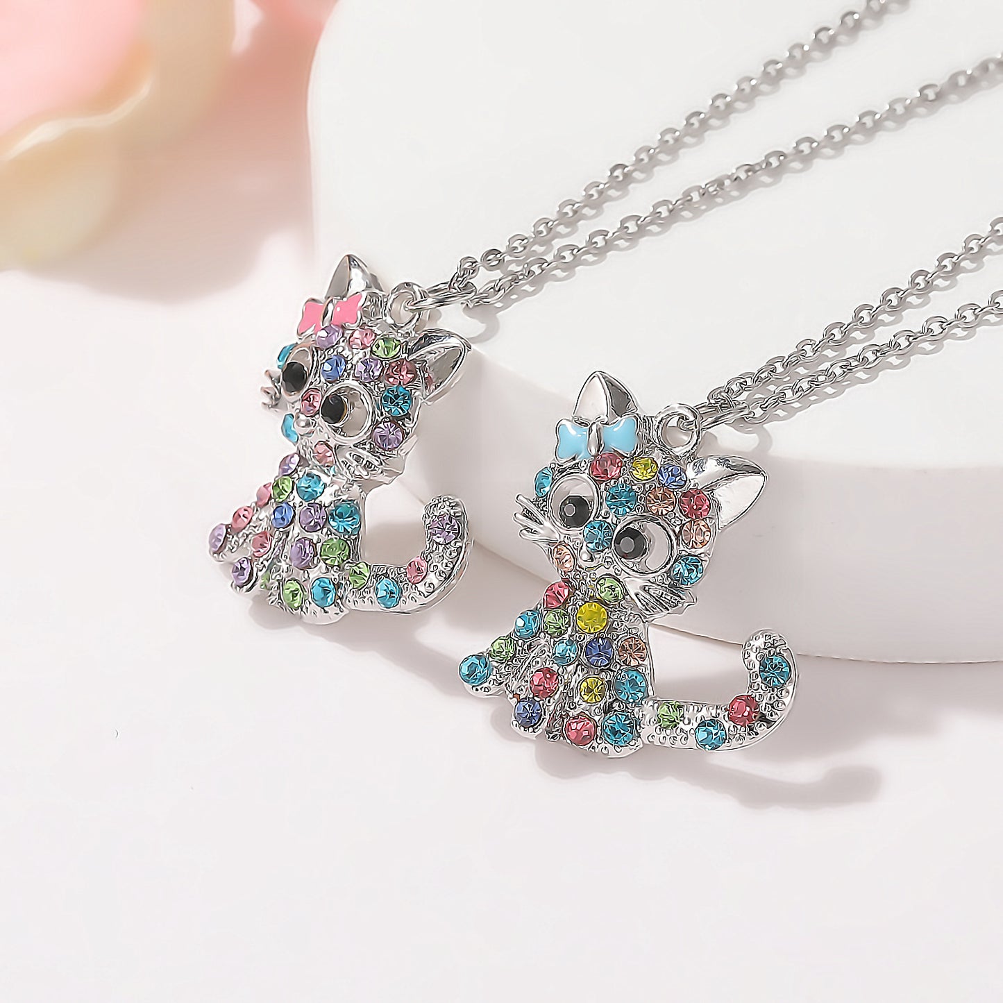 Children's Ornament Color Bow Kitty Christmas Day Cartoon Necklaces