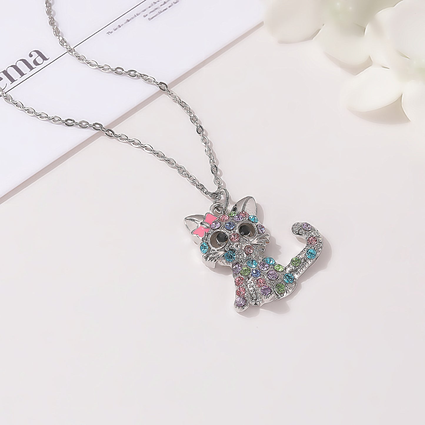 Children's Ornament Color Bow Kitty Christmas Day Cartoon Necklaces