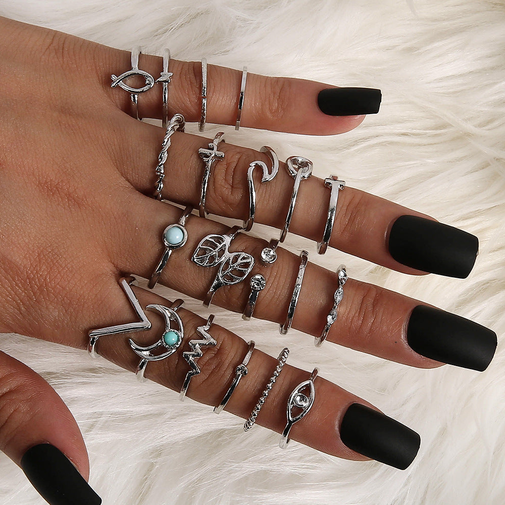 Retro V-shaped Leaves Eye Geometric Circle Rings