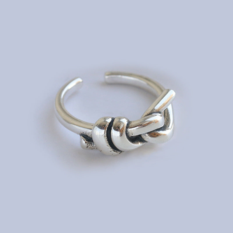 Knotted Sier Plated Retro Personality Trendy Cold String Clip Ring