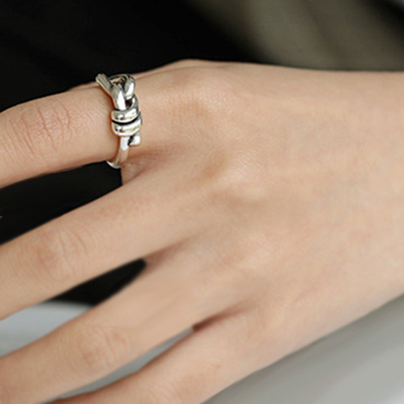 Knotted Sier Plated Retro Personality Trendy Cold String Clip Ring
