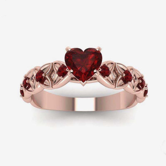 Popular Heart-shaped Inlaid Red Rhinestone Wedding Rings