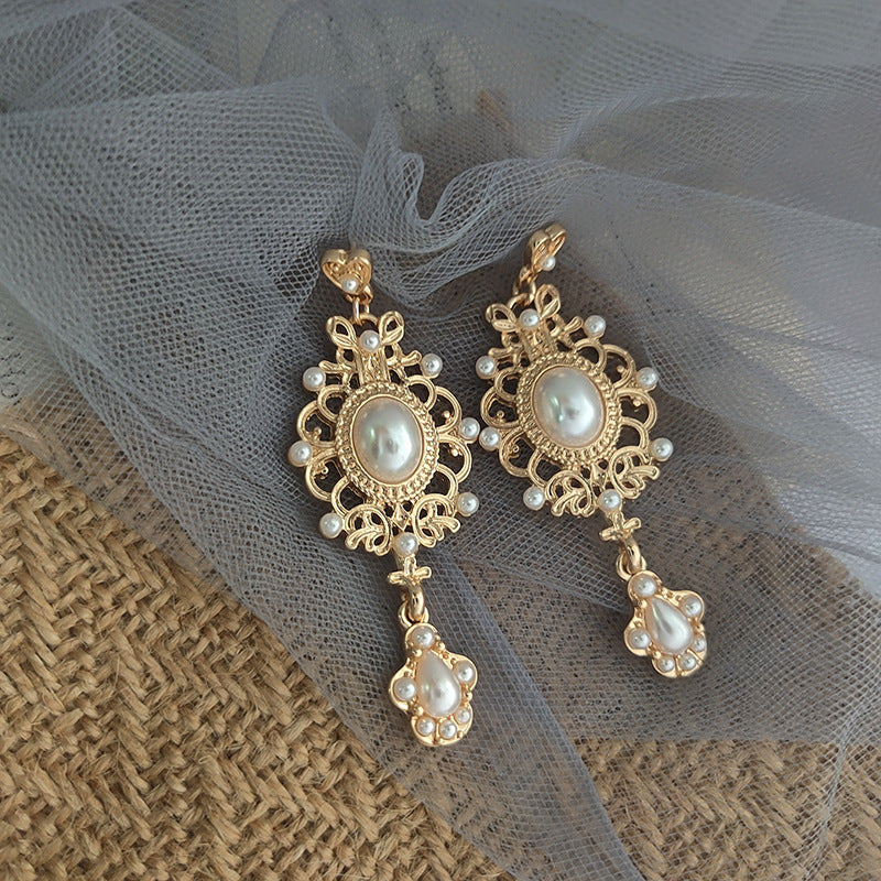 Retro Court Baroque Pearl Elegant Classical Ear Clip Sier Rings