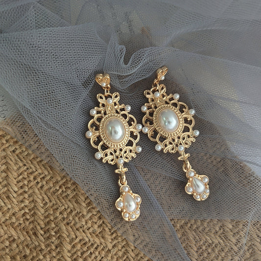 Retro Court Baroque Pearl Elegant Classical Ear Clip Sier Rings