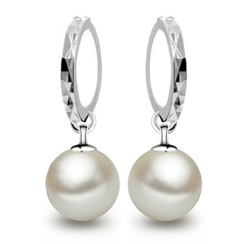 Women's Plated Ear Clip Eardrops Glass Pearl Carven Earrings