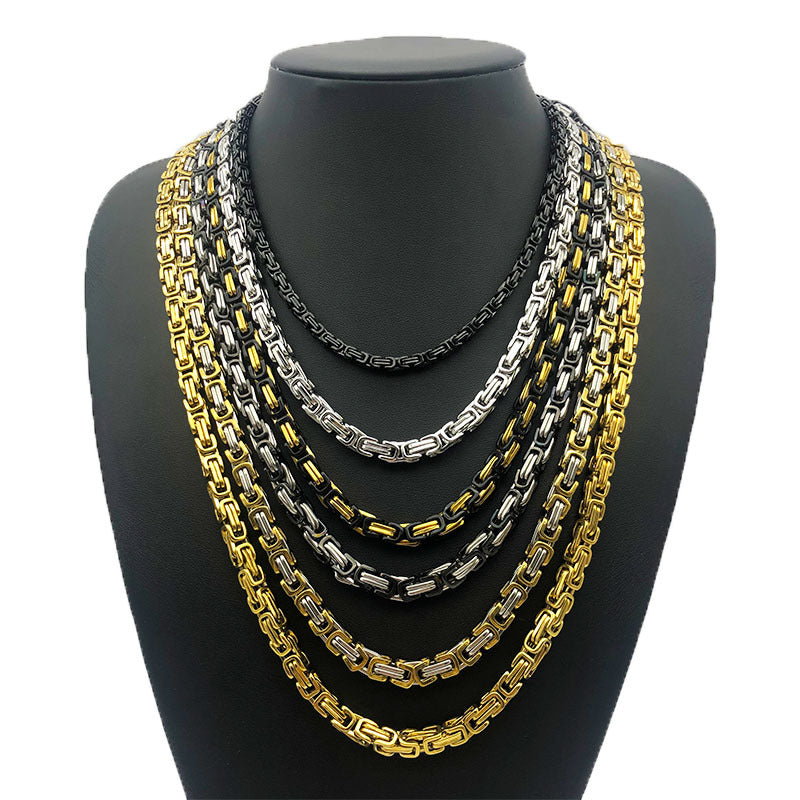 Men's Byzantine Titanium Steel King Chain Emperor Stainless Necklace