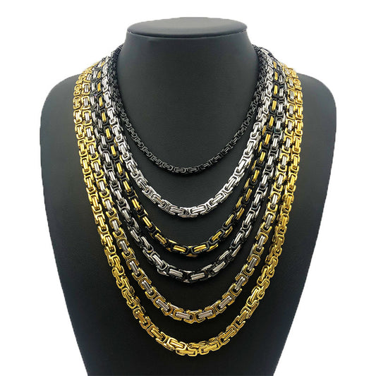 Men's Byzantine Titanium Steel King Chain Emperor Stainless Necklace