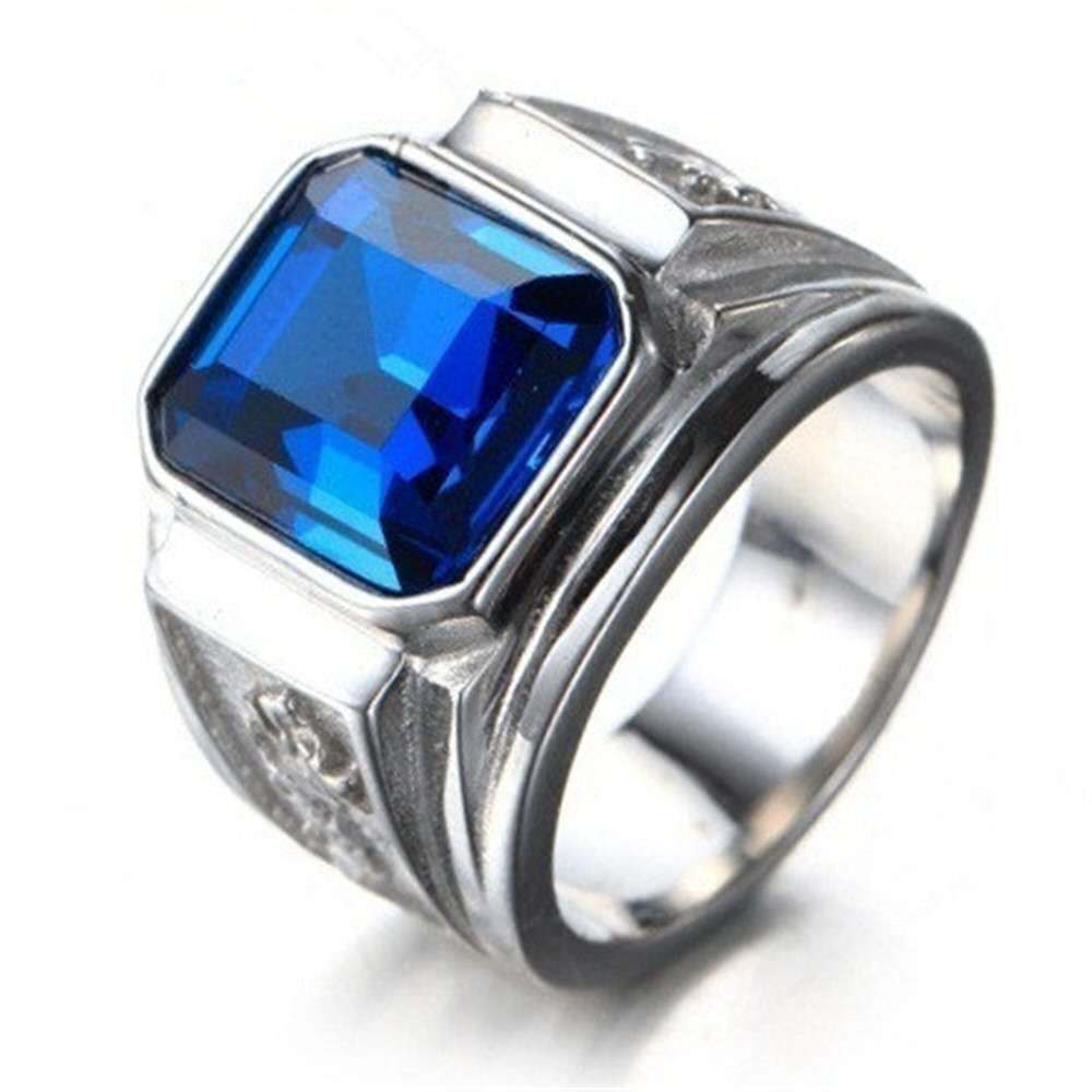 Bare Square Zircon Black Red Blue Rings