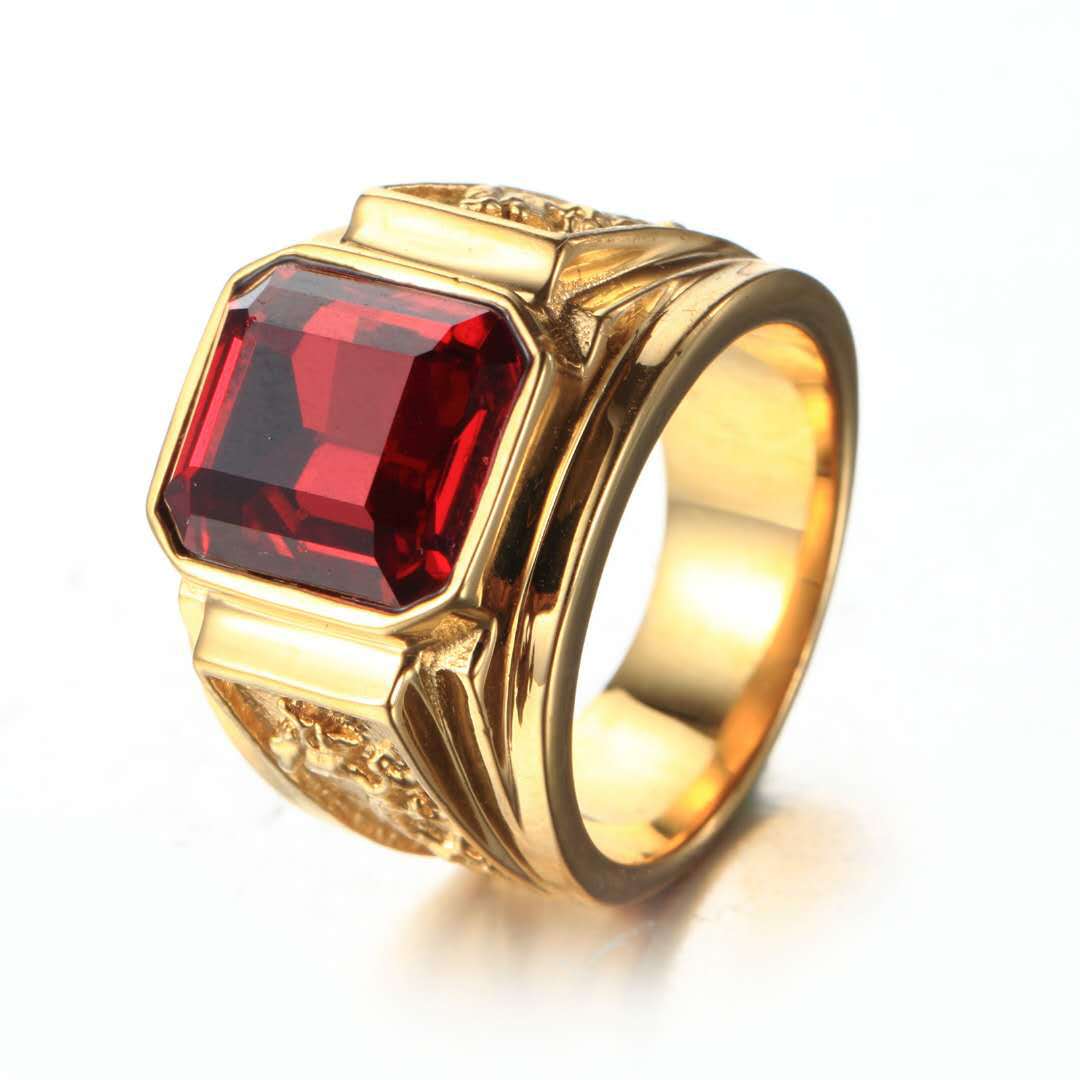 Bare Square Zircon Black Red Blue Rings