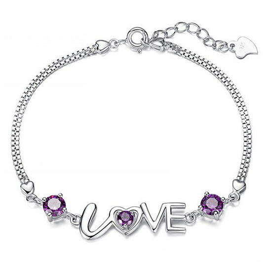 Women's Fashion Sier Plated Hand Double Diamond Bracelets