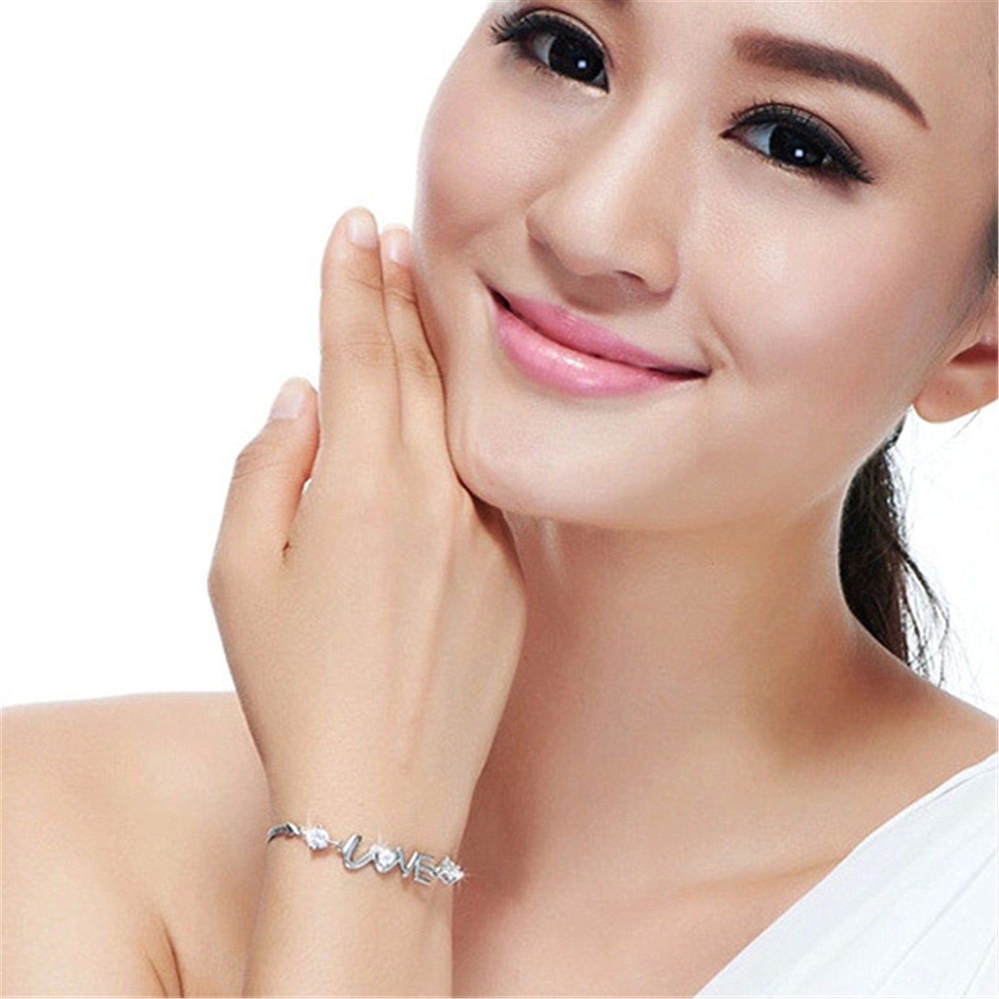 Women's Fashion Sier Plated Hand Double Diamond Bracelets