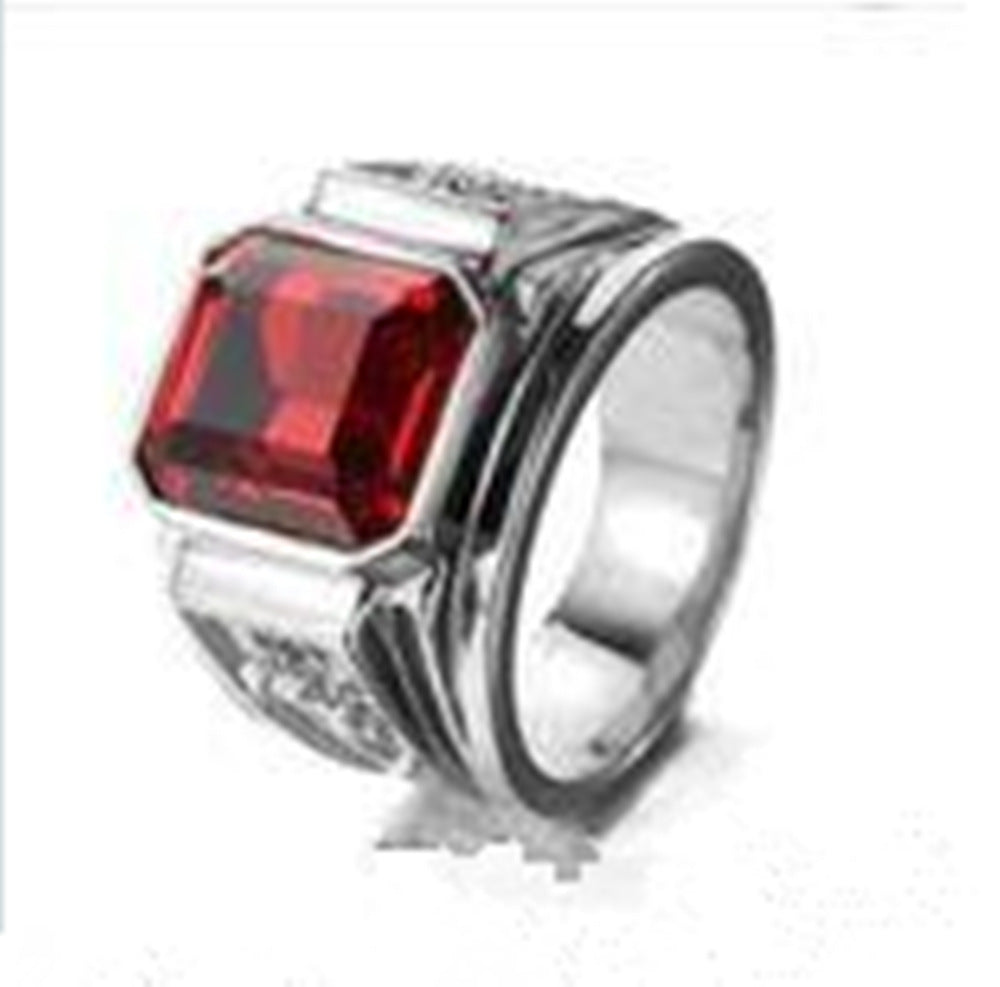 Bare Square Zircon Black Red Blue Rings