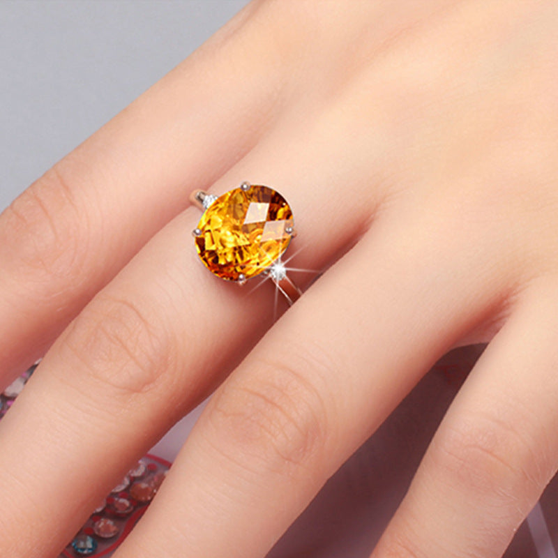 Simple Moissanite Plated Four Claw Citrine Jewelry Set