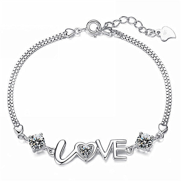 Women's Fashion Sier Plated Hand Double Diamond Bracelets