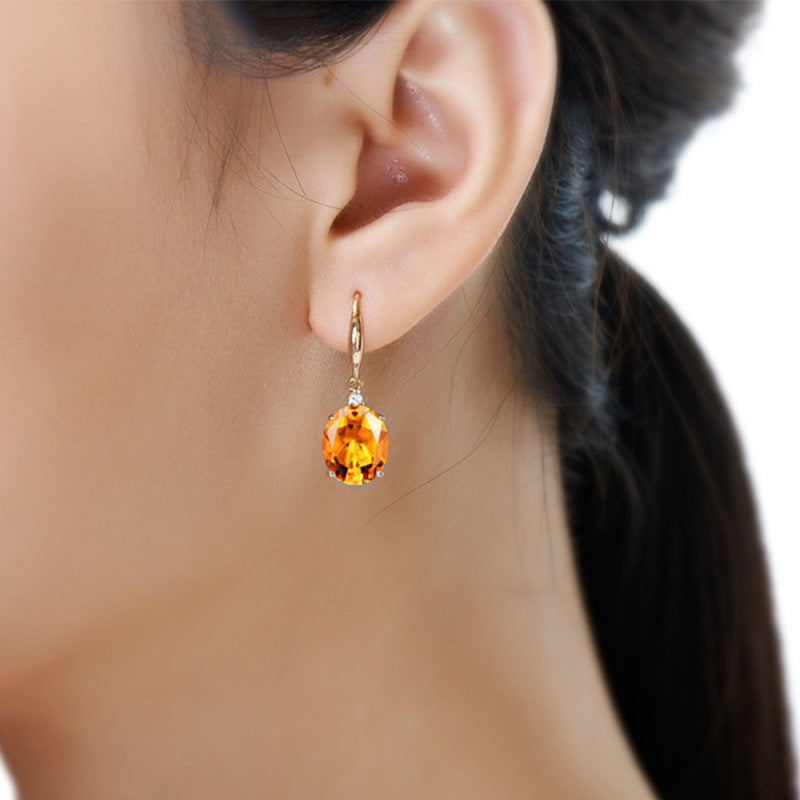 Simple Moissanite Plated Four Claw Citrine Jewelry Set