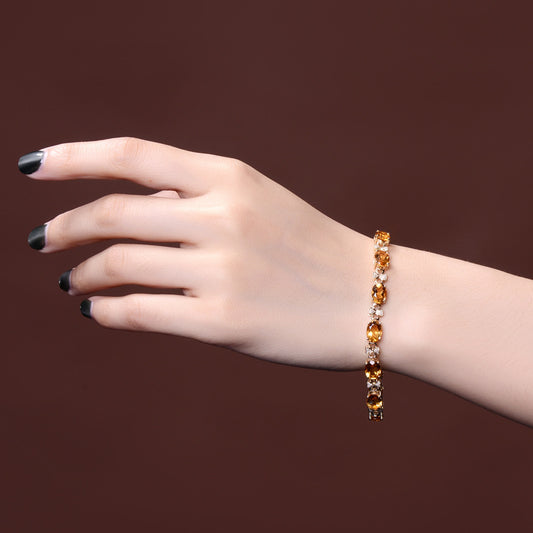 Simple Moissanite Plated Four Claw Citrine Jewelry Set