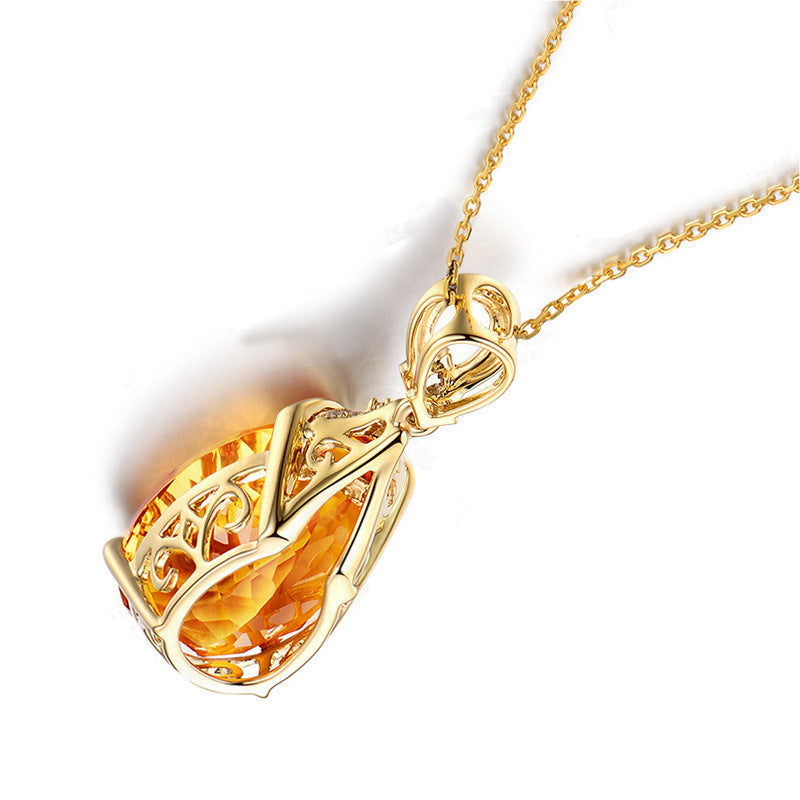 Simple Moissanite Plated Four Claw Citrine Jewelry Set