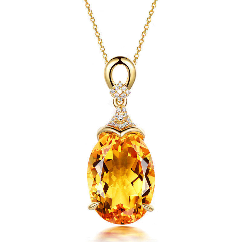 Simple Moissanite Plated Four Claw Citrine Jewelry Set