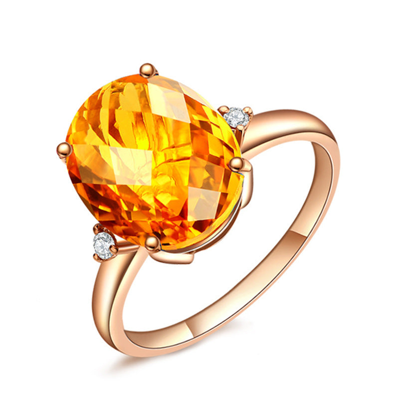 Simple Moissanite Plated Four Claw Citrine Jewelry Set
