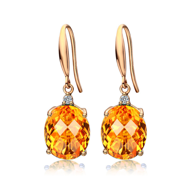 Simple Moissanite Plated Four Claw Citrine Jewelry Set