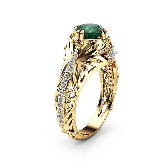 Popular Grandmother Green Zircon Diamond Female Fashion Luxury Engagement Ring