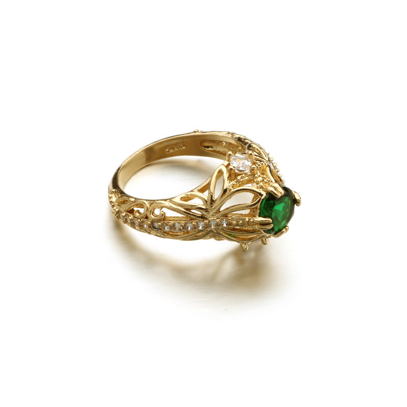 Popular Grandmother Green Zircon Diamond Female Fashion Luxury Engagement Ring