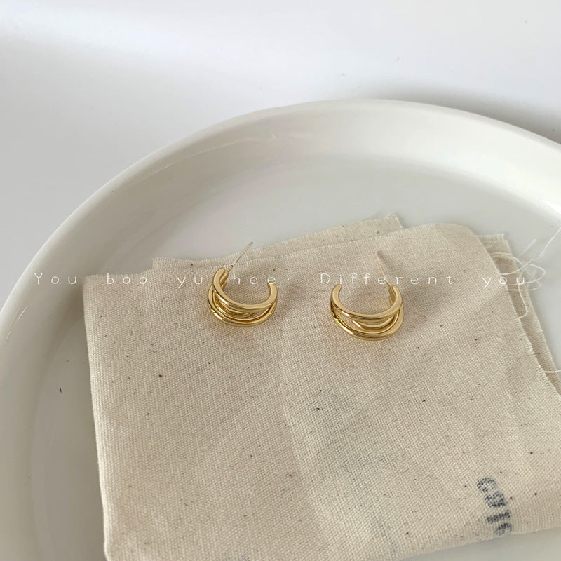 Women's Sier Needle Shaped Twisted Metal Version Minimalist Style Stud Earrings