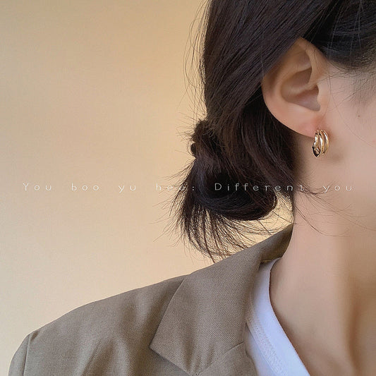 Women's Sier Needle Shaped Twisted Metal Version Minimalist Style Stud Earrings