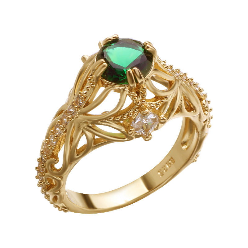 Popular Grandmother Green Zircon Diamond Female Fashion Luxury Engagement Ring