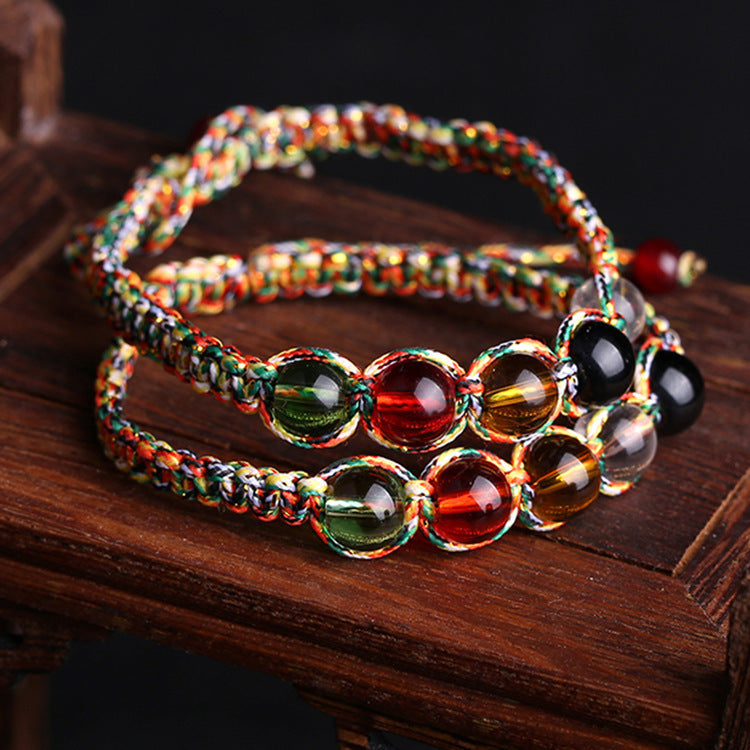 Braided Rope Red Micro Glass Bead Bracelets