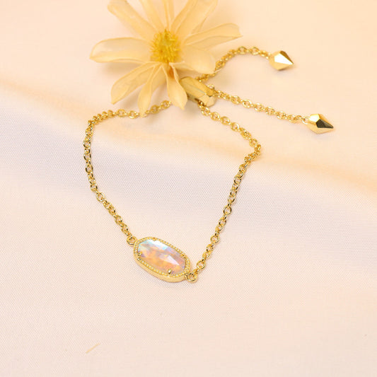 Gold Ornament Stone Geometric Cut Chain Bracelets