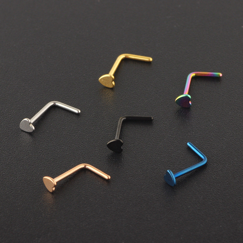Nose Medical Heart-shaped Ear Straight Rod Stud Earrings