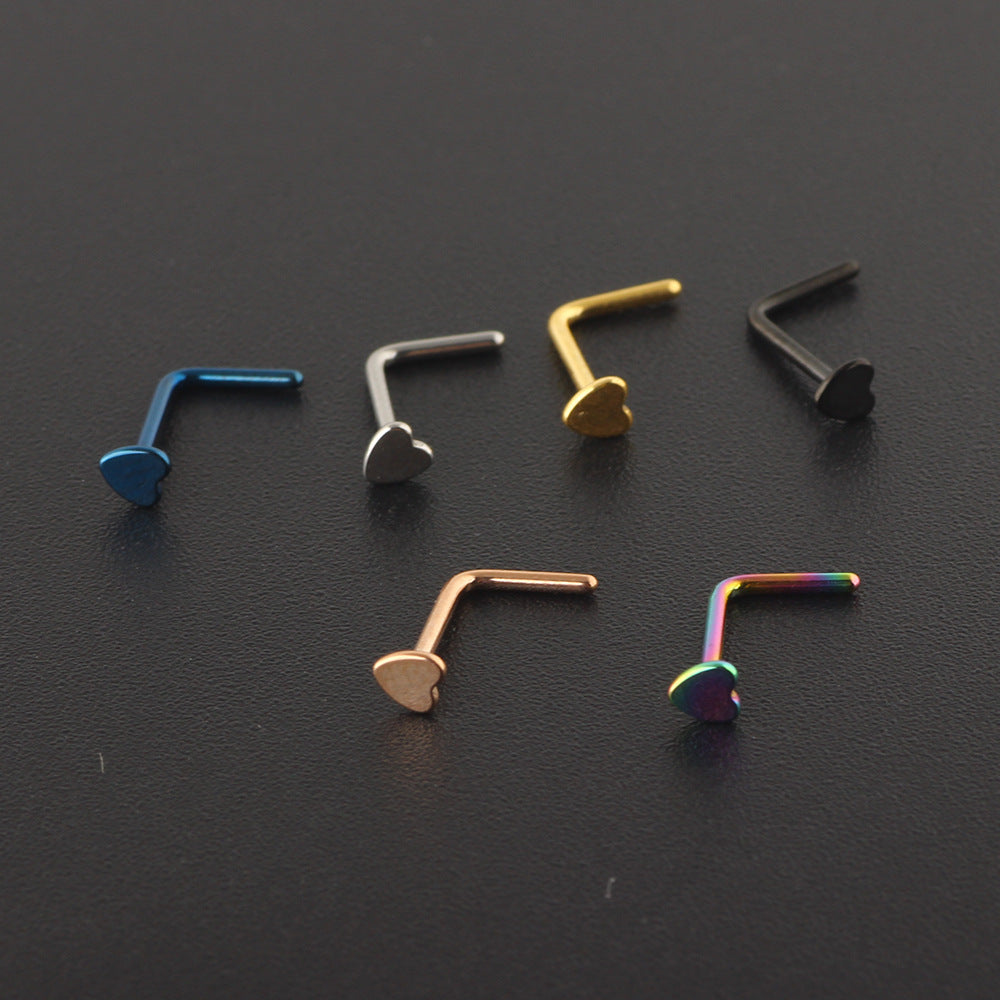 Nose Medical Heart-shaped Ear Straight Rod Stud Earrings