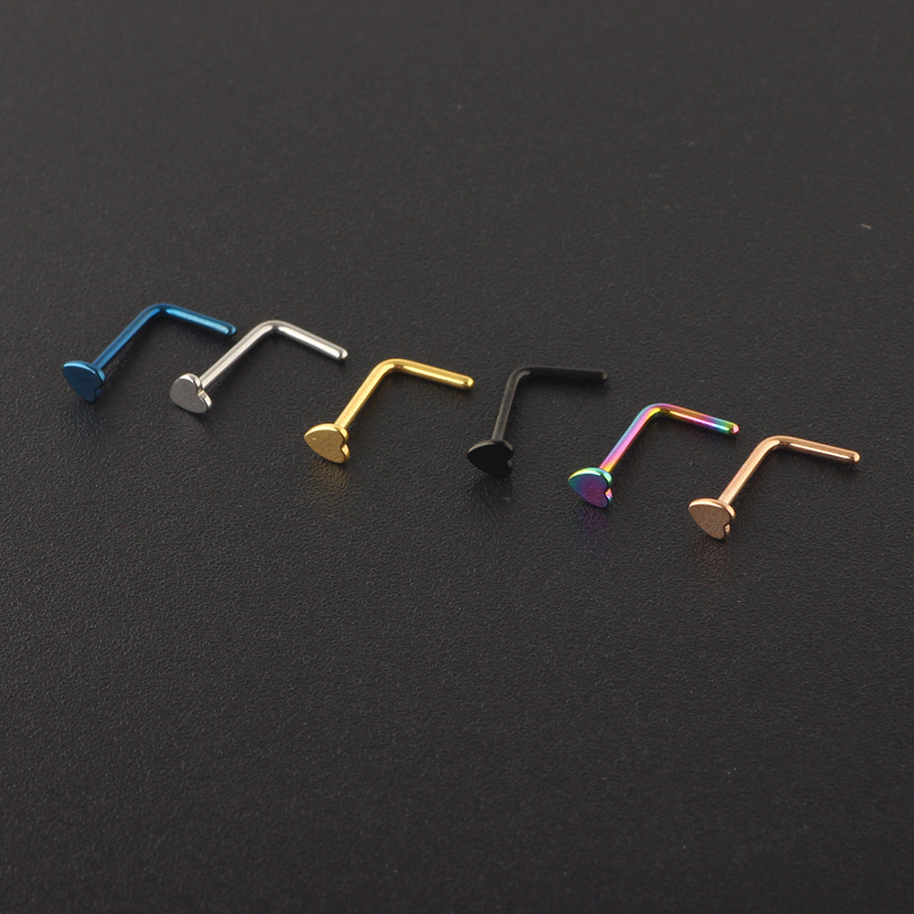 Nose Medical Heart-shaped Ear Straight Rod Stud Earrings