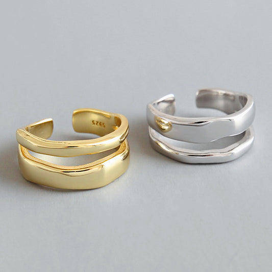 Women's Sterling Sier Trendy Wild Double Layer Rings